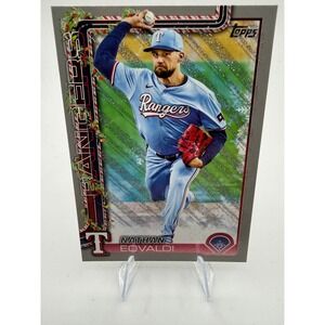 2025 Topps Holiday Nathan Eovaldi Texas Rangers H47 Glitter Baseball Card